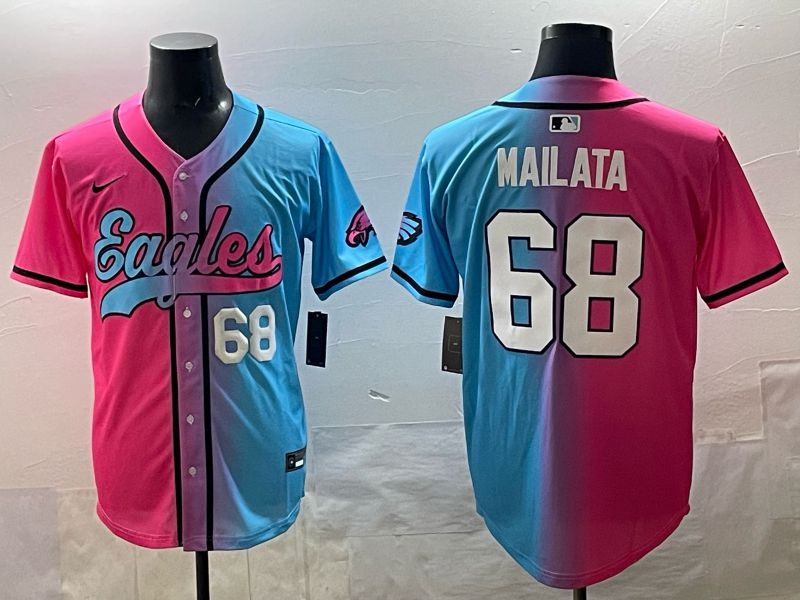Men 2025 Philadelphia Eagles #68 Mailata Blue pink Nike Limited NFL Jersey style 05